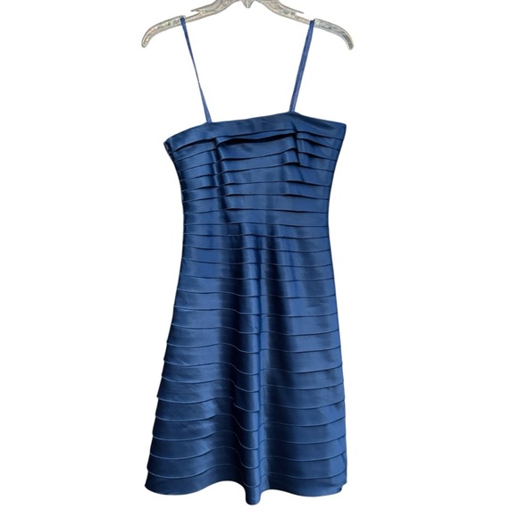 BCBGMAXAZRIA 4 Blue Tiered Satin Strap Dress Cocktail Party Formal - Picture 1 of 10